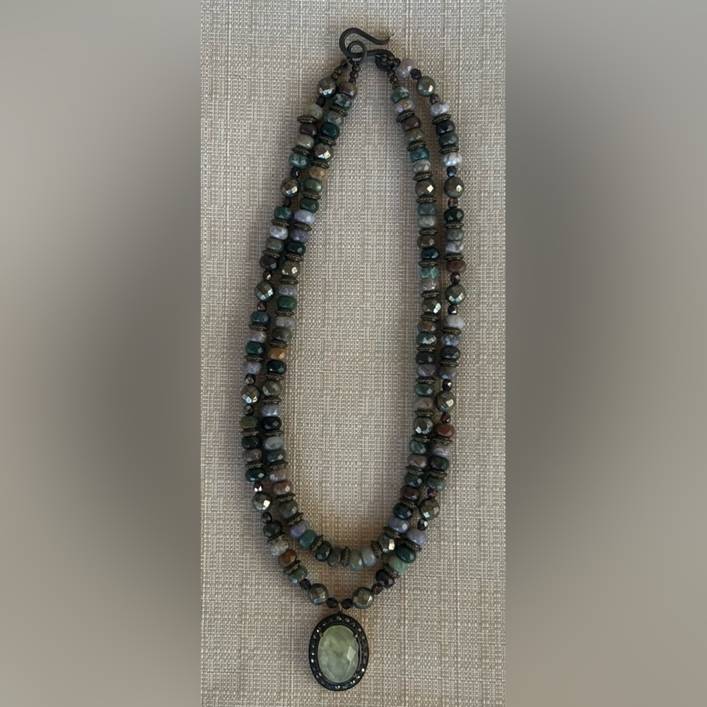Multi-Tone Jasper & Sterling Silver Beaded Necklace with Chanceldony Pendant - Picture 3 of 3